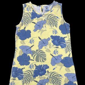 Guy Harvey Blue Water Women's Size Large Yellow Floral Sleevess Dress